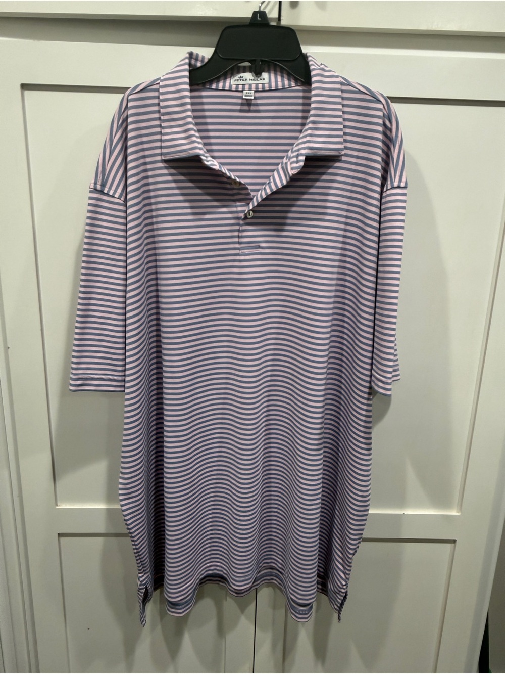 Peter Millar Pink and Navy Striped Polo
